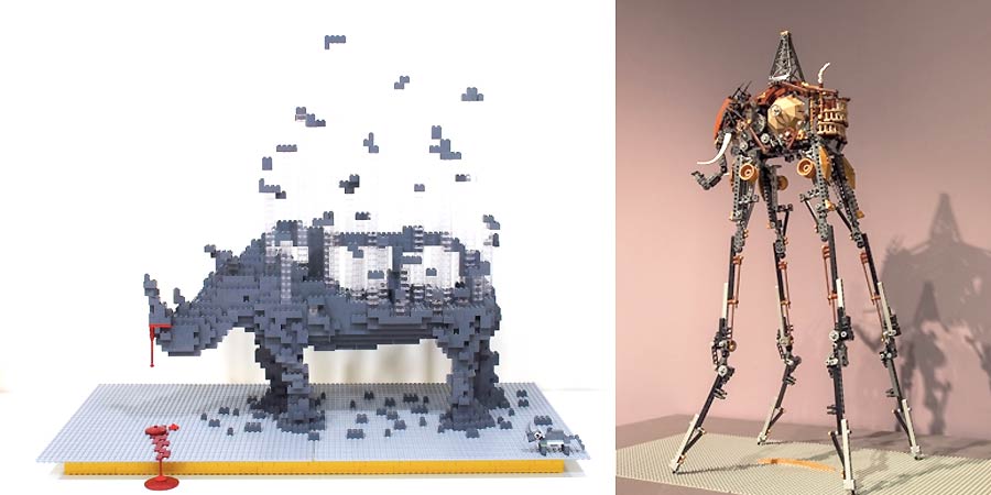 Носорог (Rhinoceros) и слон (The Naiv), собранные Джин Кеем из LEGO